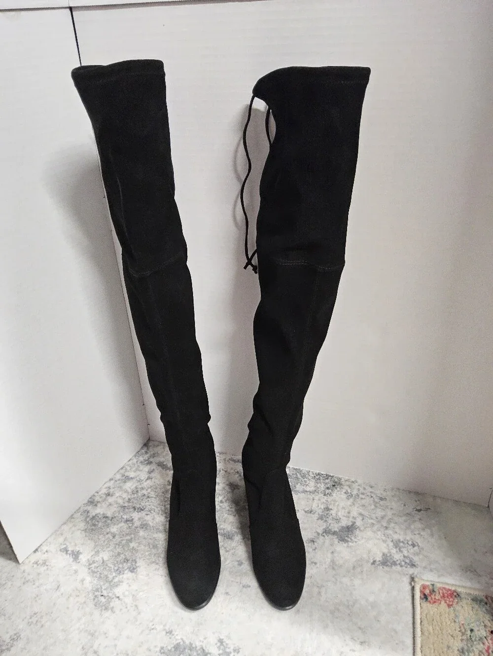 Customer Return Size 7 Stuart Weitzman Black Over-the-Knee Heeled Boots